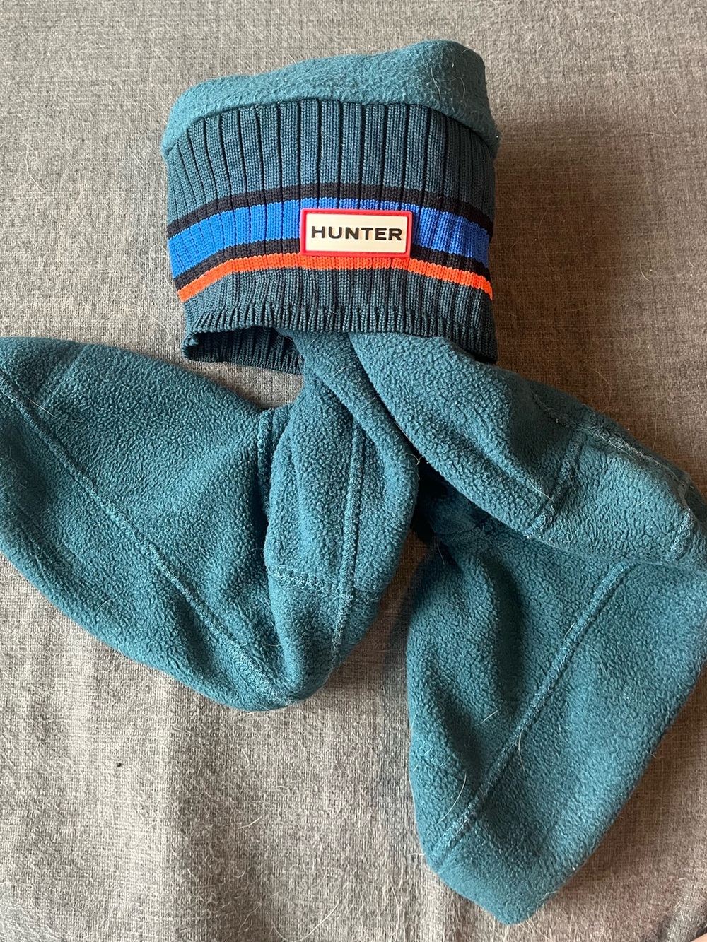 Hunter Teal Socks with Blue and Orange Stripe Cuff